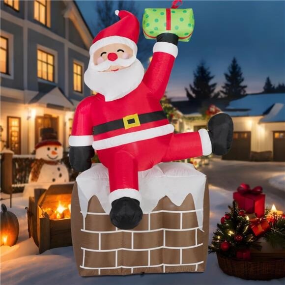 8FT Christmas Inflatables Santa Claus on The ChimneyChristmas Inflatables